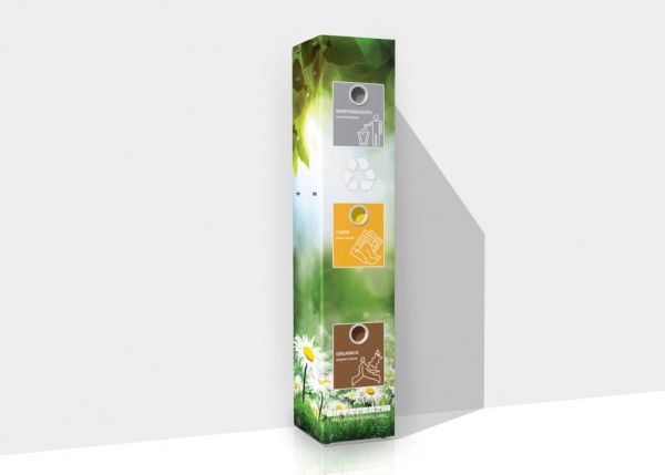 Mülltrenner mit 3 Fächern aus Karton für Vending Automaten & Automatenstationen by Flavura: Getränkeautomaten, Kaffeeautomaten, Kaffeevollautomaten, Foodautomaten, Snackautomaten, Verkaufsautomaten, Verpflegungsautomaten, Warenautomaten, Kombiautomaten