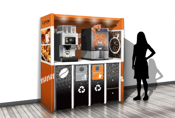 Coffee Corner Ulsen by Flavura: 4 Module aus Karton für Table Top Kaffeeautomaten für den HoReCa-Bereich: Hotel, Restaurant, Café